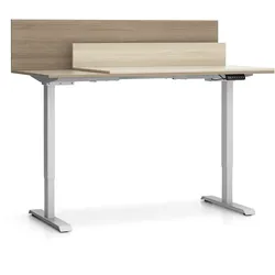 Büroschreibtisch SINGLE LAYERS, 160x80 cm, mit Schiebeplatte und Trennwänden, verstellbare Metallgestell, Eiche natur/Eiche gebeizt