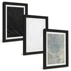 BILDER SET 3er Set - 20x30 cm Schwarzer Rahmen - Die Farben eleganter Steinstrukturen