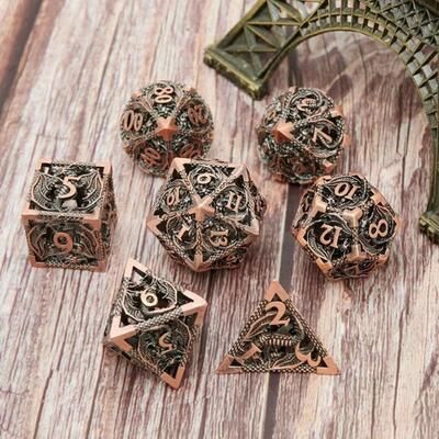 Multisell Products Hub Octopus Polyhedron Hollow Metal Dice Set For Table Games RPG Board Game bronze