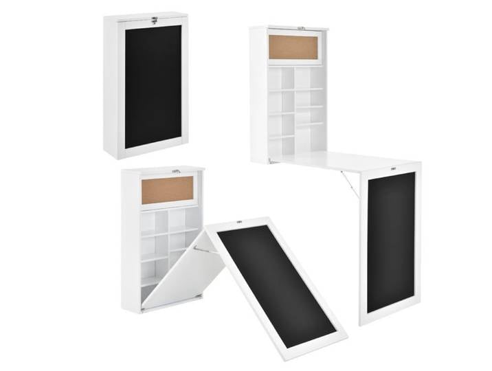 Table murale pliable bureau mural rabattable MDF 156 cm blanc 03_0004357