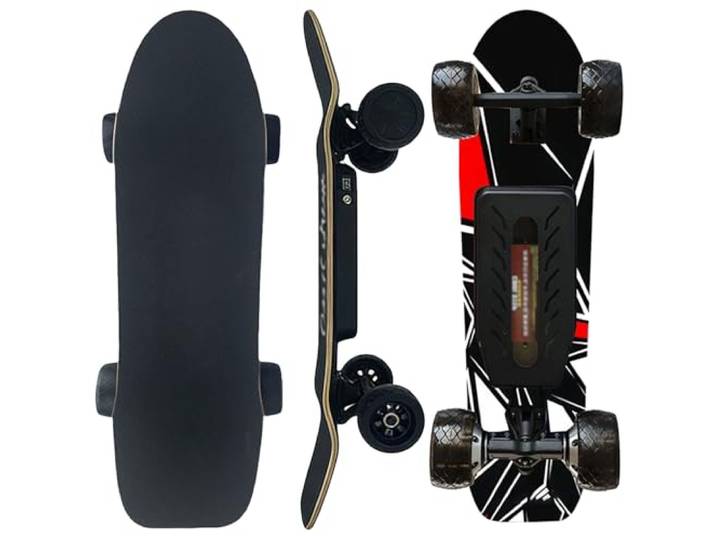 WACLMOTAKE Elektrisches Longboard-Skateboard mit großer reichweite, Fernbedienung, 4 geschwindigkeiten, stoßdämpfenden Rollen, 22-40 km/h höchstgeschwindigkeit Dual-Drive-33km