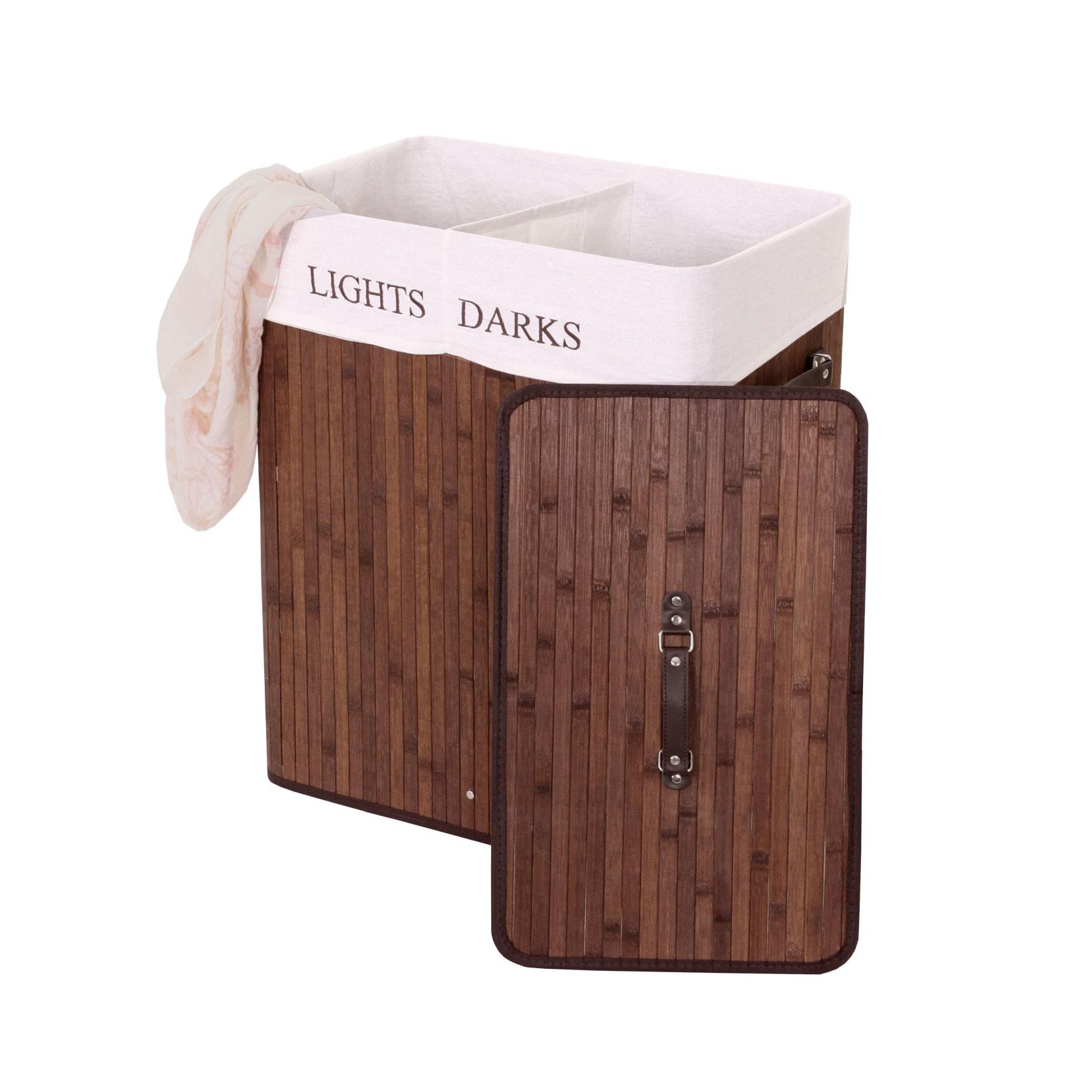 Wäschekorb MCW-C21, Laundry Wäschebox Wäschesammler Wäschebehälter, Bambus 2 Fächer 63x55x34cm 100l ~ braun