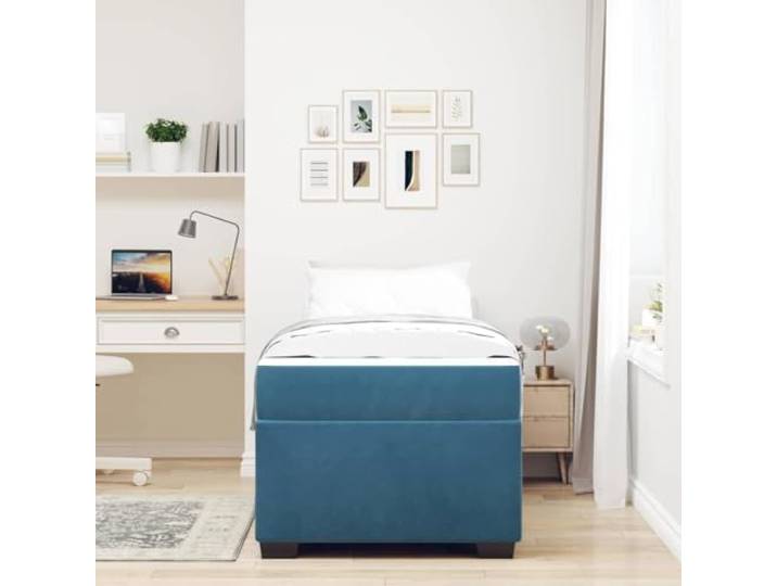KTHLBRH Doppelbett 90 x 190 cm mit blauer Matratze Rechteckiger Rahmen aus Samt, Schwarz und Weiß, leicht zu kombinieren, für Schlafzimmer