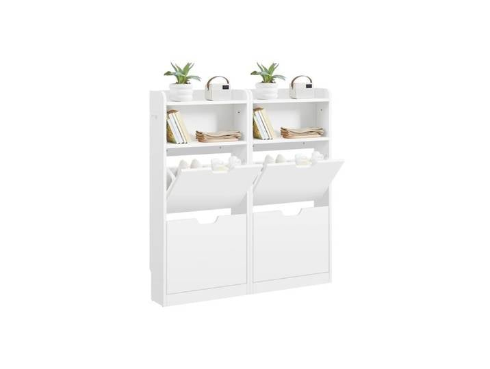 Armoire à Chaussures Entree Meuble Rangement Chaussures 2 Ptes Blanches 100 × 17 ×108 MEUBLE A CHAUSSURES