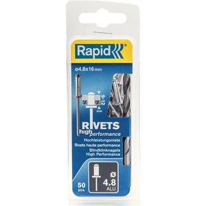 Rapid Blindnieten 5000390, Aluminium, Set, 50 Stück, Ø 4,8mm x Länge 16mm, mit Bohrer