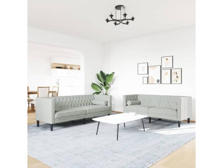 KTHLBRH Chesterfield-Sofa-Set 2-teilig mit Kissen hellgrau Samt 2-Sitzer und 3-Sitzer, 4 Kissen, Schaumstoff, Massivholz, Traglast 110 kg