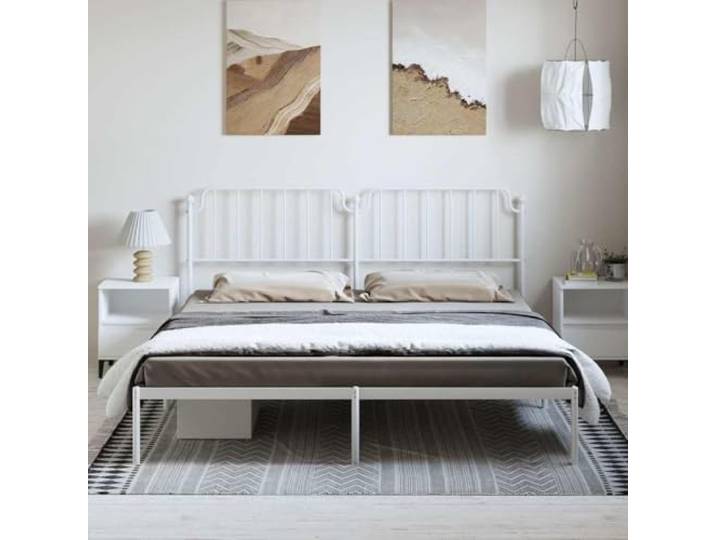 KTHLBRH Bettgestell aus weißem Stahl, 193 x 203 cm Mit Kopfteil, Latten im Lieferumfang enthalten, Stauraum unten für Behälter, robuste Konstruktion