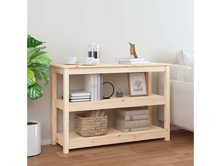 GPWERSDF Konsolentisch 110x40x74 cm Massivholz Kiefer 3 Ablagen, Flurtisch für Diele, Wohnzimmer, Beistelltisch, mit Wandhalterung
