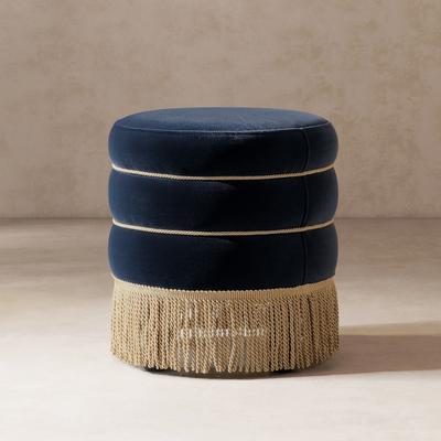 Taylor "Edward 17.5"" Round Upholstered Ottoman with Gold Bullion Fringe"
