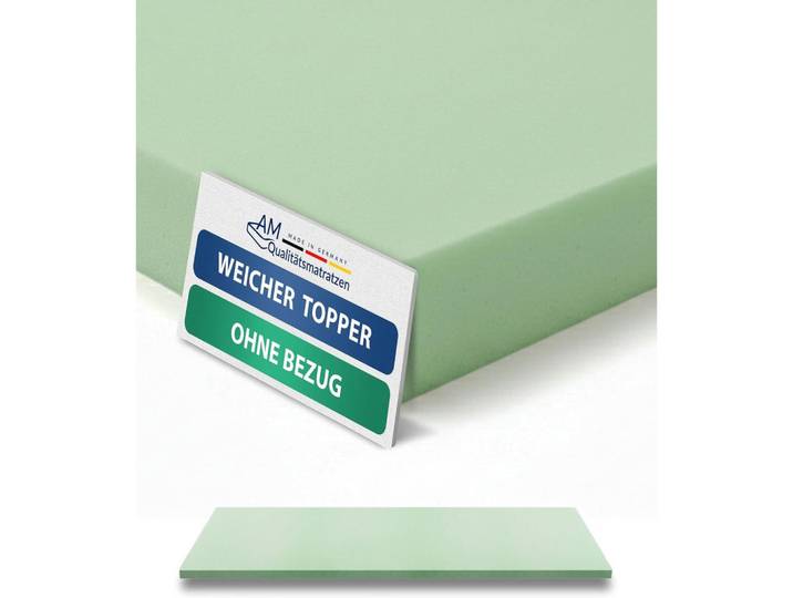 AM Qualitätsmatratzen Basic Topper ohne Bezug 80/200 cm - 4cm Höhe, Grün, Uni, H2, Füllung: Polyetherschaumkern, Rechteckig, 80x200 cm, Bezug rundum abnehmbar, Schlafzimmer, Matratzen, Topper