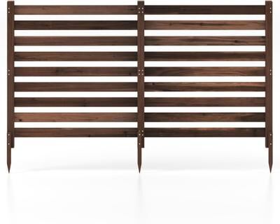 Costway 2-Panel Wooden Outdoor Privacy Fence with Ground Stakes-Brown