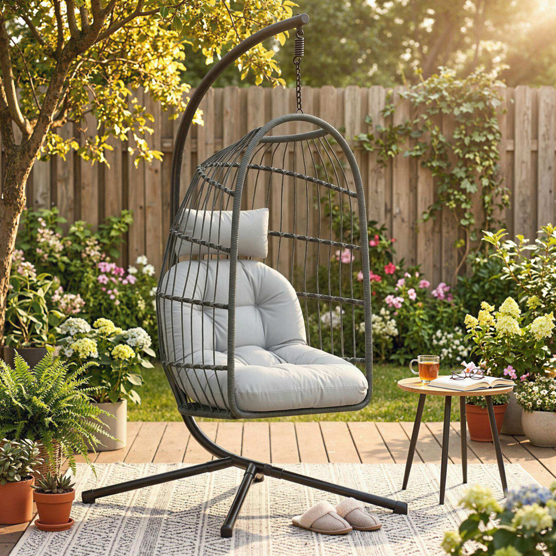 World Menagerie Rattan Swing Chair Grey 196cm H X 101cm W X 105cm L