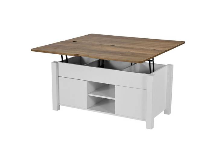 Table Basse - DUOKU - KLCT-16 - Plateau Relevable 1000 mm - Espace de Rangement - Design Rustique