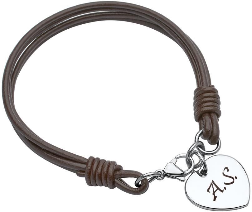 Unique Braunes Lederarmband mit Edelstahl Herz braun