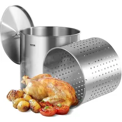 VEVOR Suppentopf Edelstahl, 94,6 L Kochtöpfe Großraumtopf, Kochgeschirr-Saucentopf mit Korb & Deckel & Griff, Suppentopf in Handelsqualität, Schleifbehandlung, zum Dämpfen Kochen oder Braten