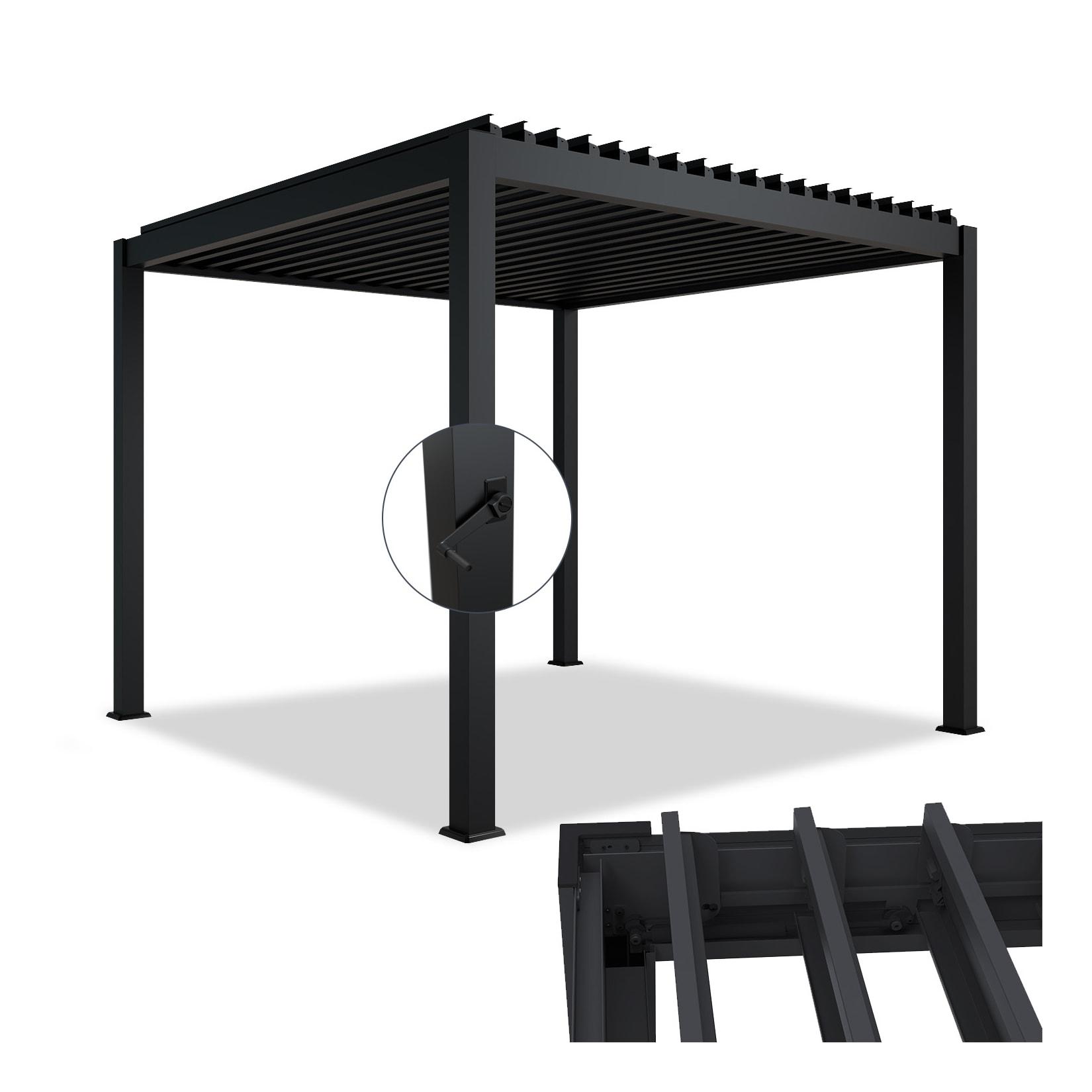 Juskys Lamellendach Tahiti 3x3 m - Stahl Pergola - Terrassenüberdachung stabil - Anthrazit