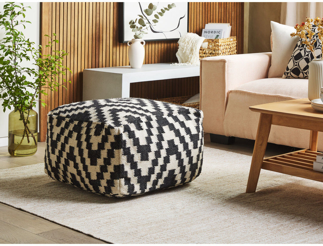 World Menagerie Claymore 56cm Wide Square Geometric Pouffe Ottoman Black/White 32cm H X 56cm W X 56cm D
