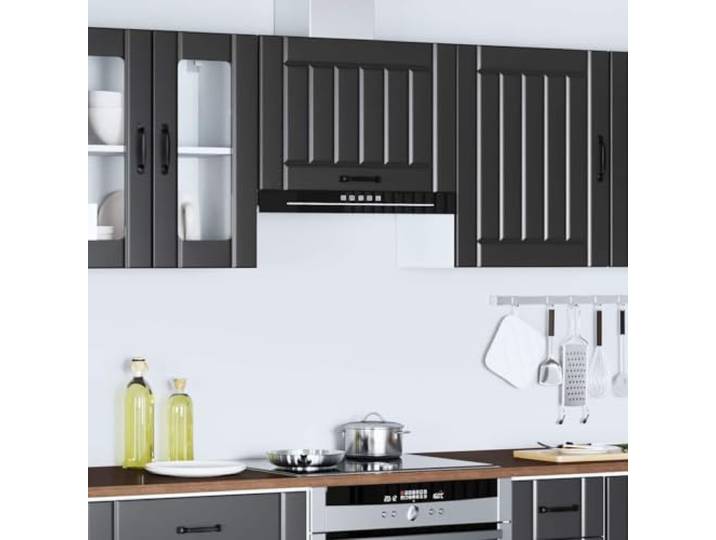 KTHLBRH Küchenschrank Lucca Schwarz 60 x 31 x 40 cm Spanplatte Wandmontage, Glastür, Kapazität 70 kg, einfache Reinigung