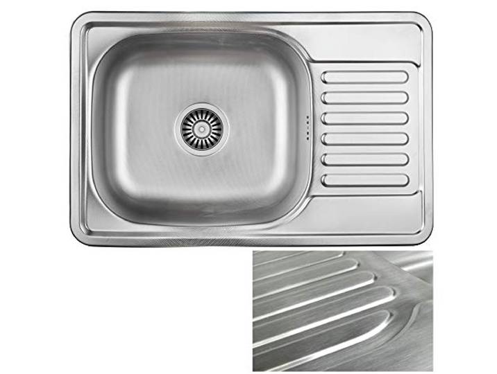 VBChome Einbauspüle 66x42 Satinstruktur Edelstahl Küchenspüle Spüle Ablagefläche Reversibel Abtropffläche eckiges Camping Ablaufgarnitur Siphon