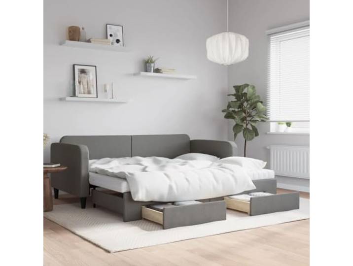 RJPLMFV Tagesbett mit Ausziehbett und Schubladen, Dunkelgrau, 90 x 200 cm, Stoff