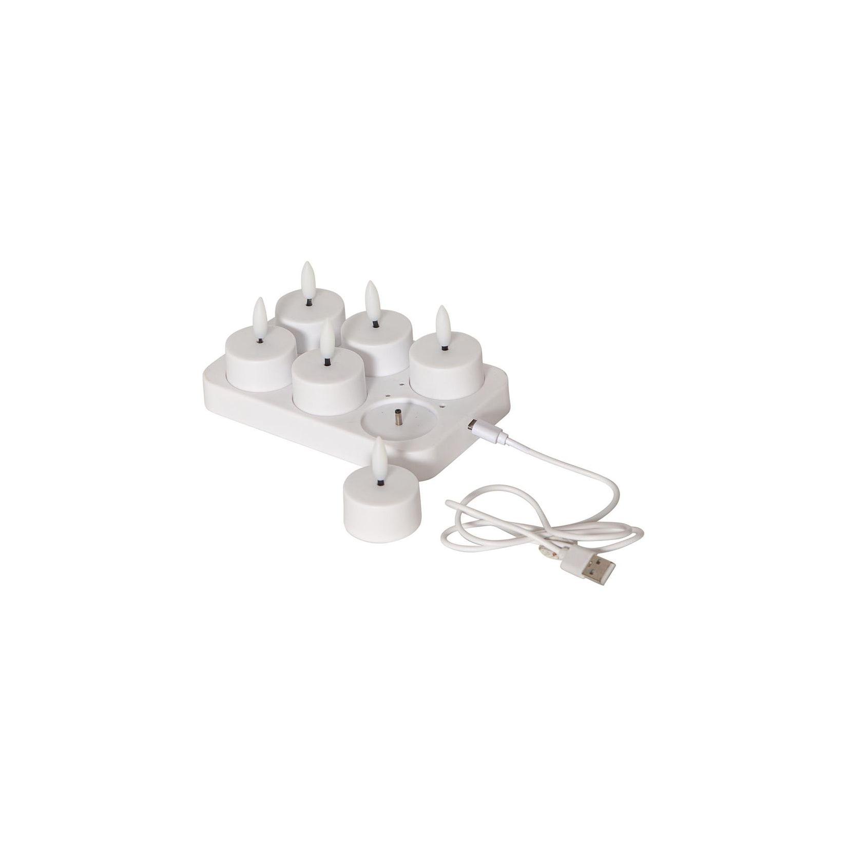 Star Trading Teelicht Set Flamme Charge , 6 Teelichter , weiß , USB Kabel , Ladeplatte , Warmweiß