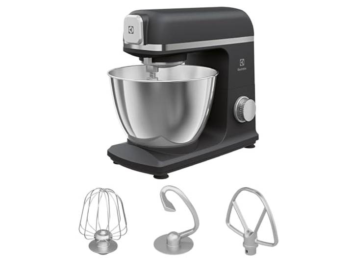 Electrolux Create 5 Robot Pâtissier et Batteur sur Socle E5KM1-4BPT 6 Vitesses\, Robot Pétrin avec crochet pétrisseur\, Batteur antiadhésif et fouet ballon\, Grand Récipient de 5 L\, 1200 W\, Noire