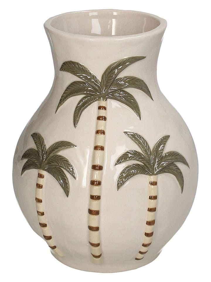Kersten Vase ''Palm Tree'' in Creme/ Grün - (H)21,8 cm - Ø 17 cm - onesize