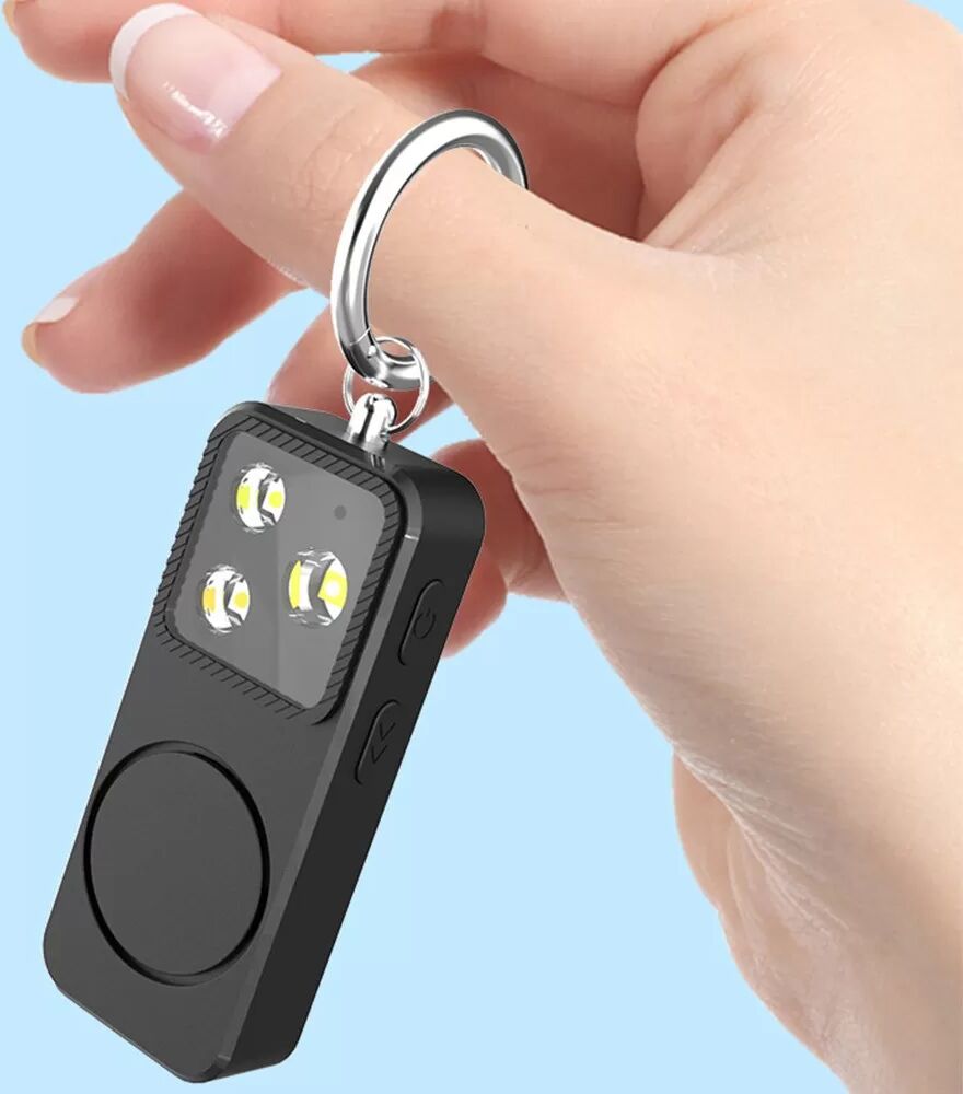 INF 150dB Persönlicher Sicherheitsalarm mit LED-Taschenlampe – Tragbarer Notfall-Panikalarm für Frauen, Kinder und Senioren Schwarz