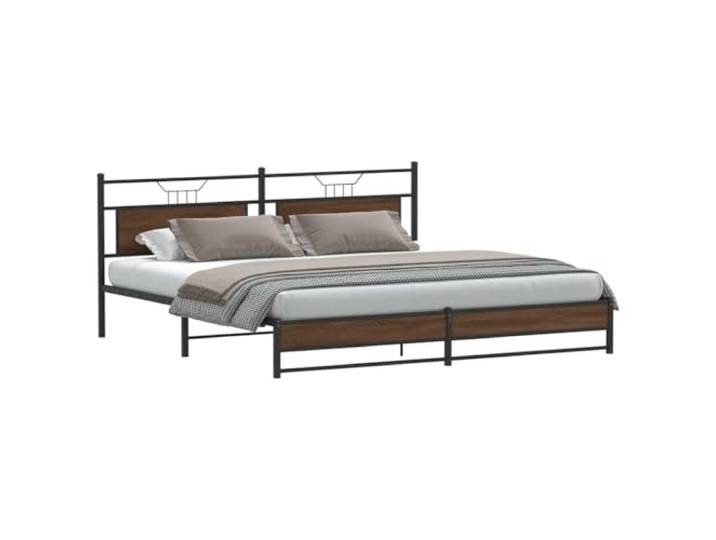 KTHLBRH Bettgestell 200 x 200 cm Eiche Braun Lattenrost aus Stahl, Kopfteil inklusive, Stauraum, Bettgestell
