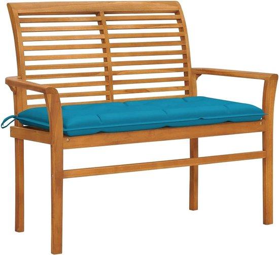 Gartenbank - Wetterbeständig aus Teak - 112 cm - Lichtblaues Kissen