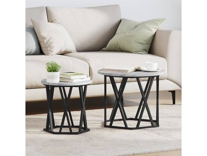 HEFZGDB Beistelltische 2 STK. Grau Sonoma Holzwerkstoff Moderner Runder Couchtisch mit Metallrahmen für Wohnzimmer Stilvoll und Funktional