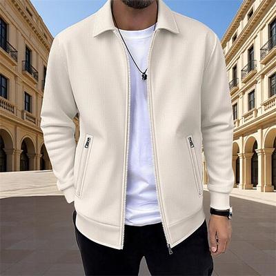 Herren Leichte Jacke Freizeitjacke Outdoor Urlaub Tasche Frühling Herbst Einfach Streetwear Stilvoll Umlegekragen Regulär Blau Schwarz Weiß Dunkelrot Grün Jacken