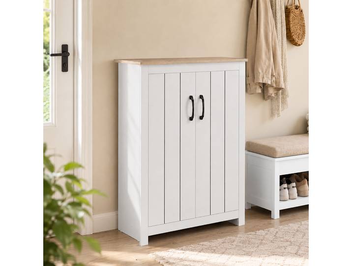 HOMCOM Meuble Chaussures 4 Niveaux 12 Paires Chêne Blanc