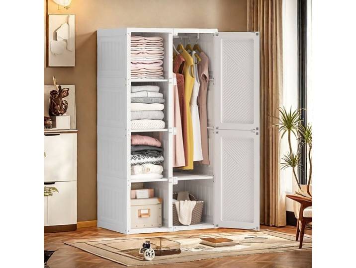 Armoire Armoires portables avec portes transparentes Armoire pliable Armoire à vêtements 69x50x136cm blanc