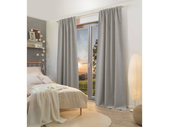 Verdunkelungsvorhang HOME WOHNIDEEN DUNCAN Gr. 1, weiss (wollweiß), B:135cm H:300cm, Polyester, Gardinen, Verdunkelungsvorhang, VERDUNKLUNGSSCHAL, UNI, BÜGELBAND
