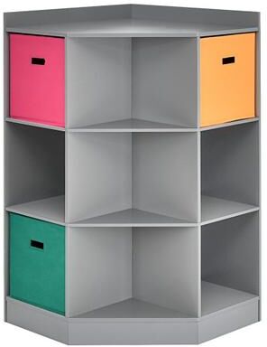 Costway 3-Tier Kids Storage Shelf Corner Cabinet with 3 Baskets-Gray