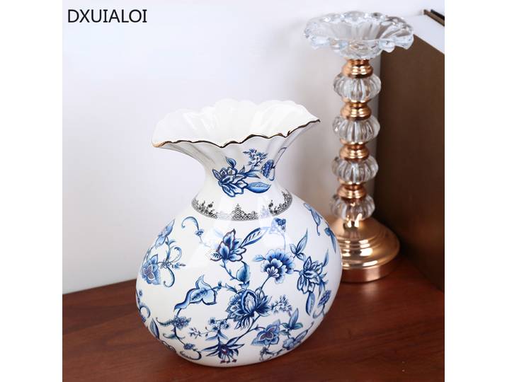 Vase en céramique avec sac porte-bonheur créatif, accessoires de décoration pour la maison, décorations de table pour salon, dispositif d'arrangement floral