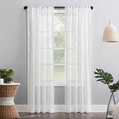 No. 918 Delia Embroidered Floral Sheer Rod Pocket 1-Piece Curtain Panel, Single Panel
