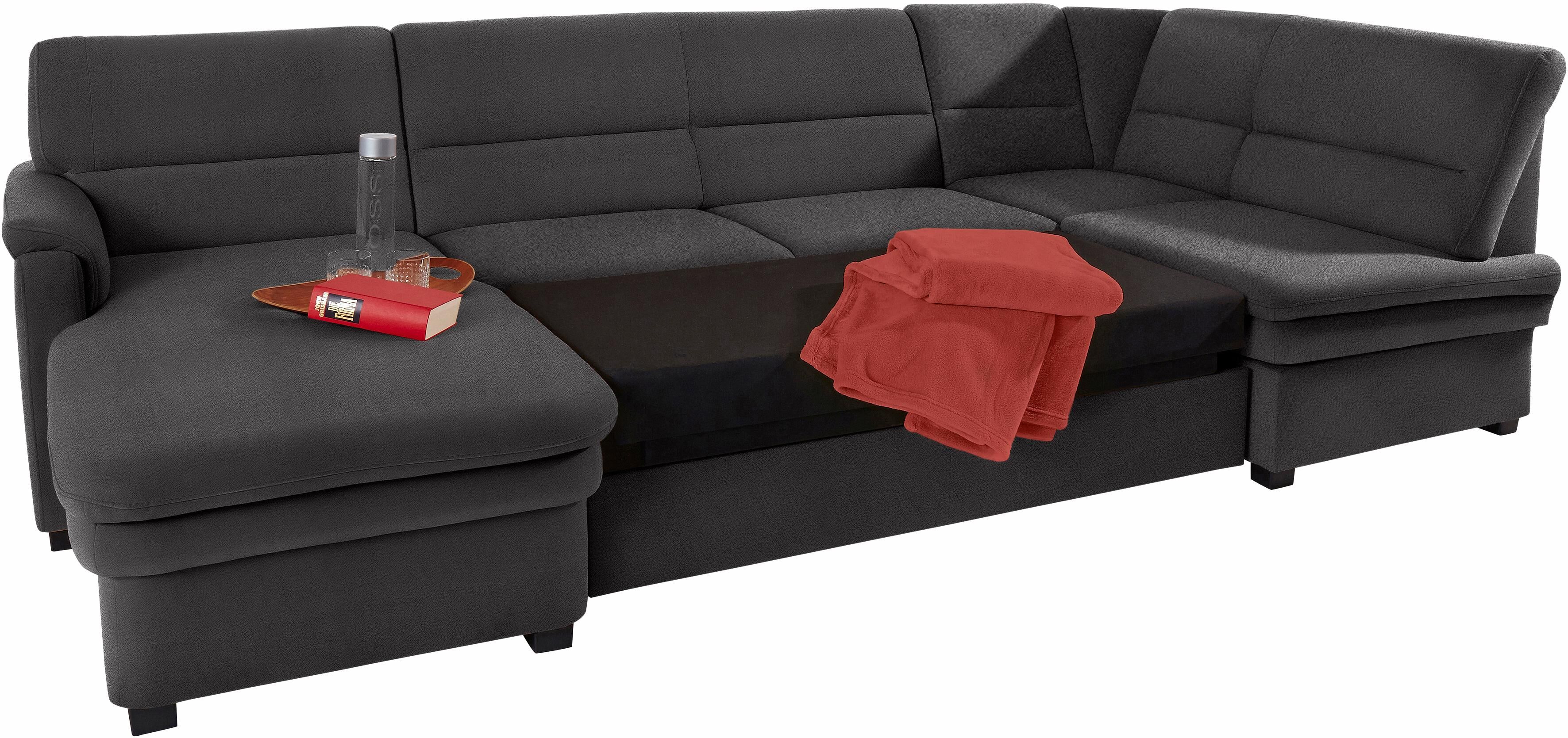 Wohnlandschaft SIT & MORE "Pisa U-Form", grau (anthrazit), B:319cm H:89cm T:168cm, Flachgewebe (100% Polyester);Luxus-Microfaser1 (100% Polyester);Luxus Microfaser2 (90% Polyester, 10% Polyamid), Sofas, Wohnlandschaft, mit Federkern, wahlweise mit Schlaff