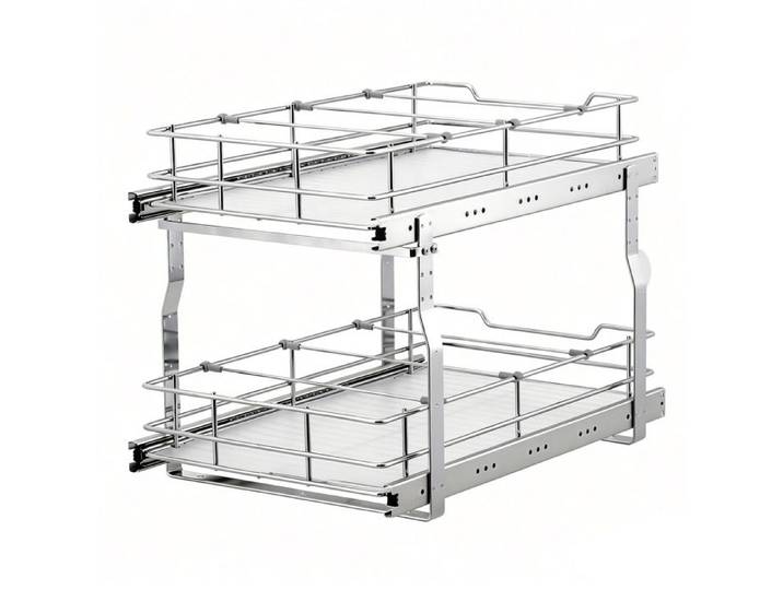 4Tiroir coulissant double pour armoire cuisine rails acier carbone électroplaqué double étage glisse fluide dimensions 35.5x54 cm