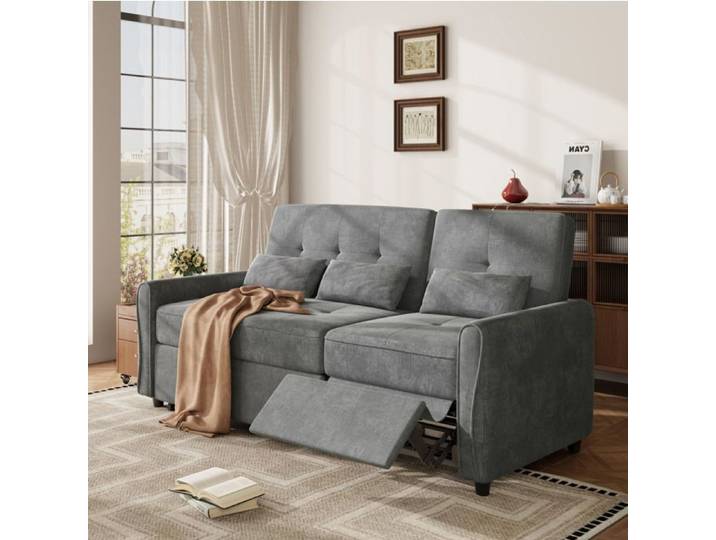 MEUBLIV Canapé-lit 3 places extensible gris en chenille dossier réglable et repose-jambes