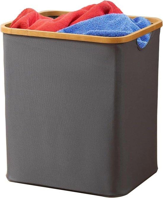Grijs opvouwbare wasmand van 60 liter met handgrepen