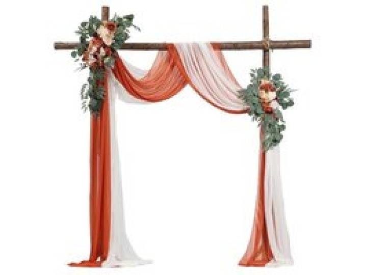 VEVOR Blumenset für Hochzeit Bogen, orangefarbene Blumen für Traubogen mit Vorhängen (4er-Set) – 2 Blumenarrangements, 2 transparente Vorhänge, für Zeremoniensträuße, Empfangshintergrunddekoration