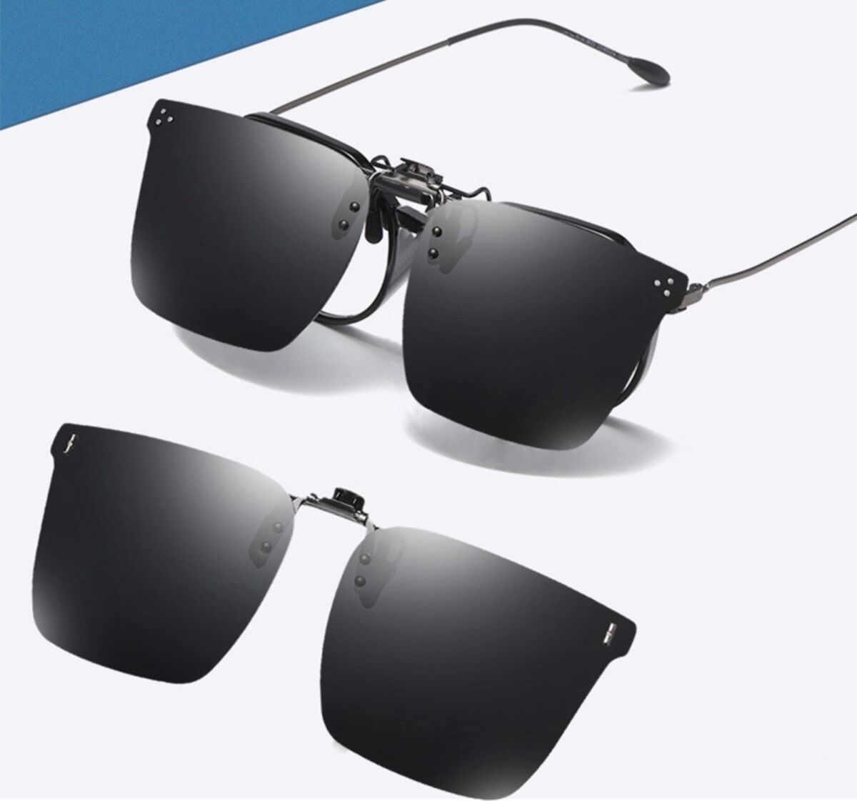 INF Polarisierte Clip-On Sonnenbrille mit 3 Metallstiften – Harz + TAC-Linsen, 180° Klappmechanismus, Schwarz, für