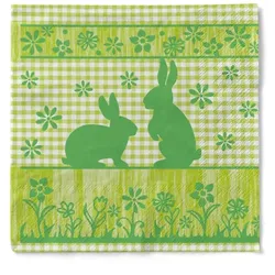 Sovie HORECA Serviette Joni-Rabbits in Grün aus Tissue 33 x 33 cm, 100 Stück - Ostern