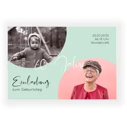 Einladungskarte Geburtstag: Runde Bildfelder mit Fotos in Mint