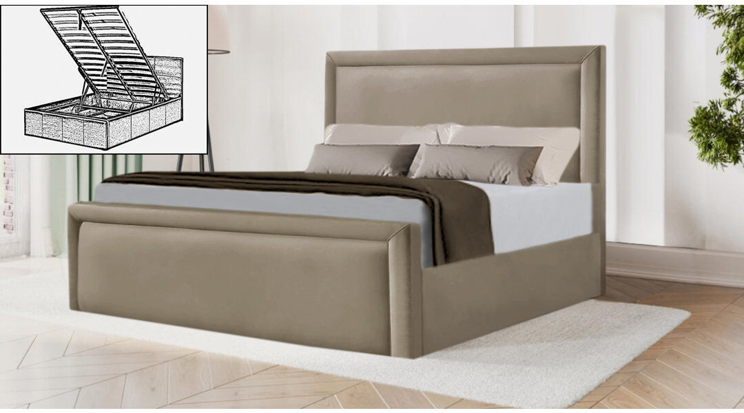 Brayden Studio Milan Upholstered Velvet Lift Up Storage Ottoman Bed Coffee Kingsize (5')