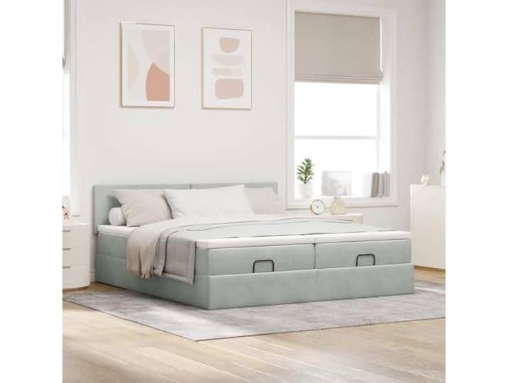 KTHLBRH Boxspringbett aus grauem Samt, 160 x 200 cm, mit Matratzen Hydraulischer Aufzug, 2 Taschenfederkernmatratzen, 2 Matratzenbezüge, Lattenrost