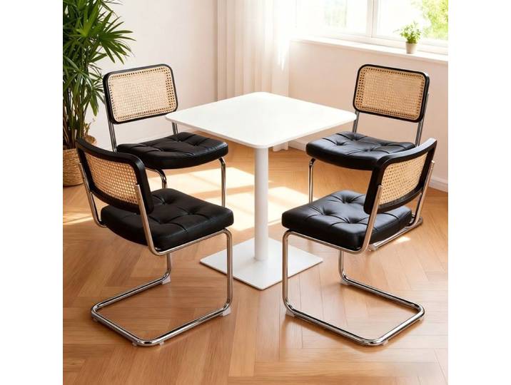 Lot de 4 chaises noires similicuir rembourré pieds chromés design moderne adaptées salon cuisine salle à manger sans table