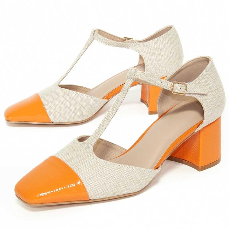 Montevita Zweifarbiger High Heel mit offener Ferse und geschlossener Spitze